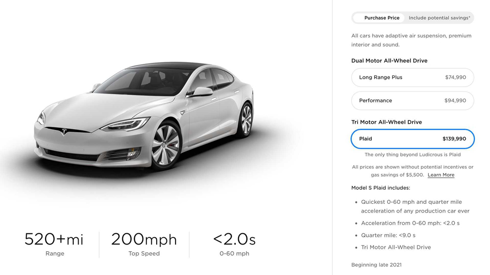 У Tesla Model S з'явиться 1100-сильна версія